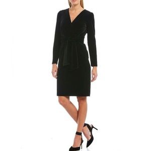 Antonio Melani Dark Green Velour Velvet Tie Long Sleeve Dress
